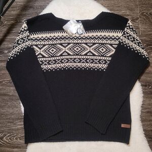 NWT Roots Vintage Ski Wool Blend Sweater in Black and Cream Sz S